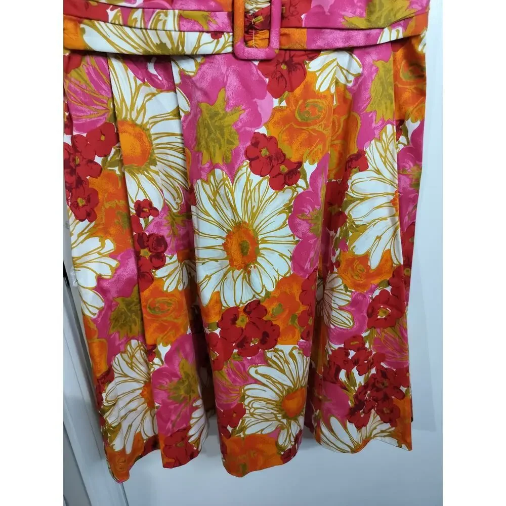 3526) Jessica Howard Sleeveless Fit & Flare Pink Orange Cotton Sundress Size 14